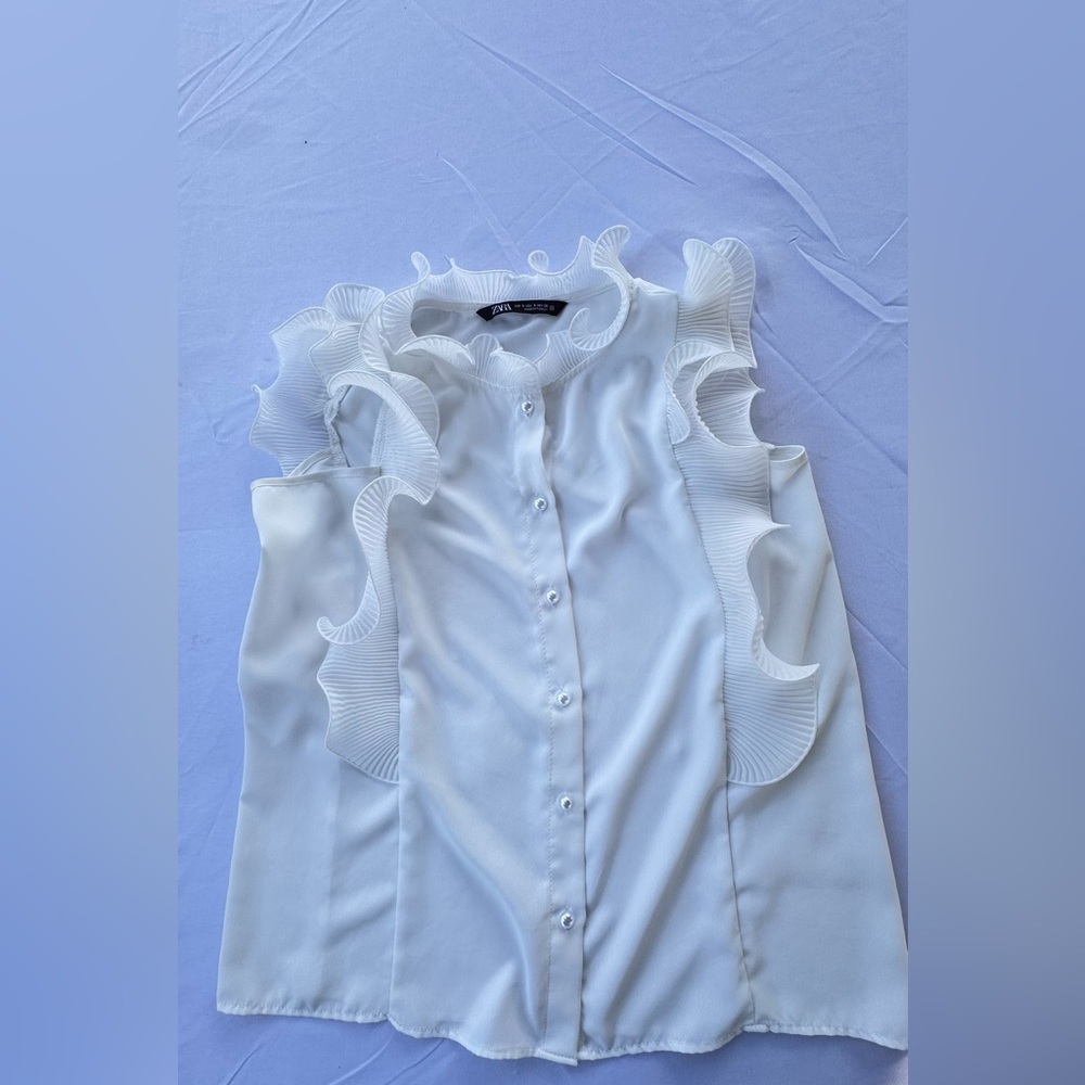 Zara Elegant White Ruffle Blouse